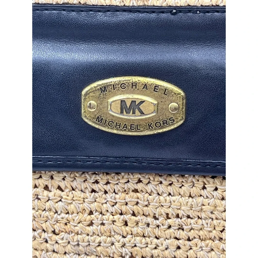 Michael Kors Vintage Leather and Wicker Braided Straw‎ Woven Shoulder Bag